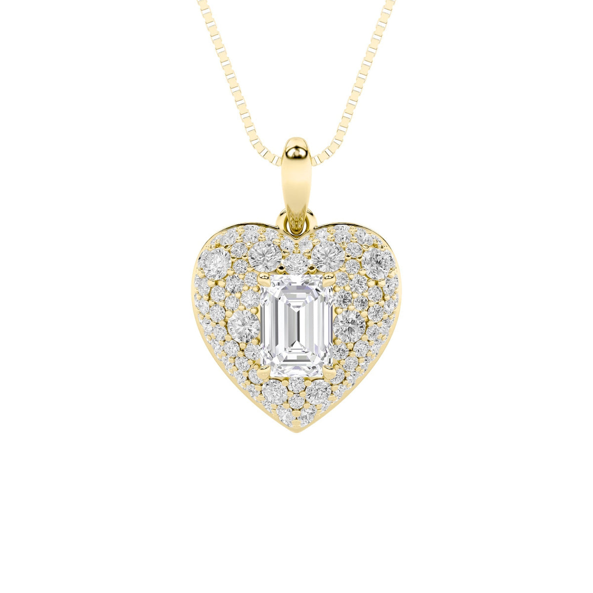 2CTW Emerald Lab-Grown Diamond Prong Pave Accented Heart Pendant 96 Stones