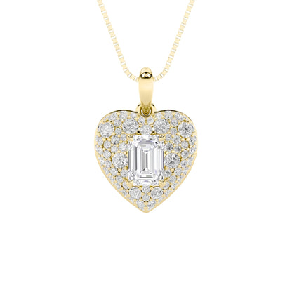 2CTW Emerald Lab-Grown Diamond Prong Pave Accented Heart Pendant 96 Stones