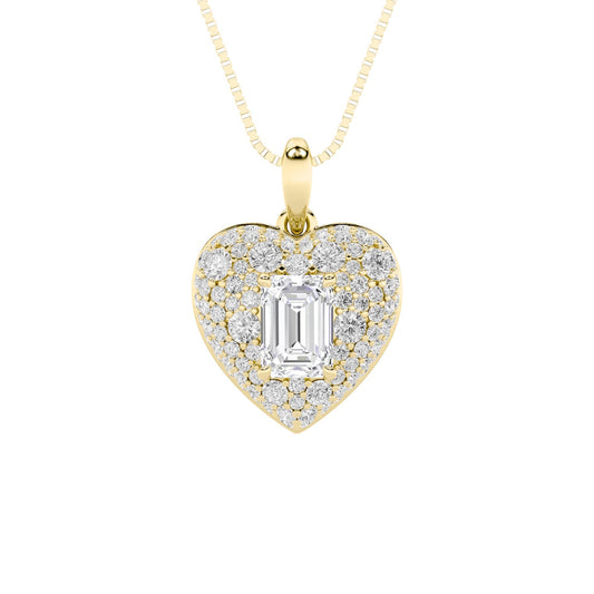 2CTW Emerald Lab-Grown Diamond Prong Pave Accented Heart Pendant 96 Stones