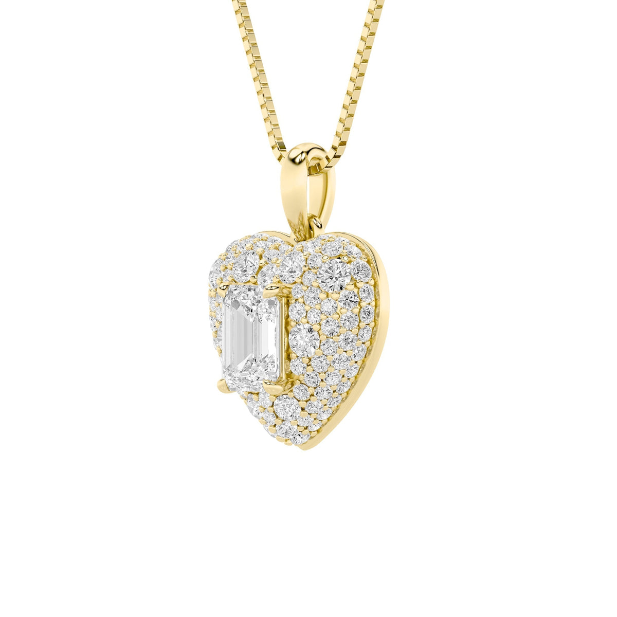 2CTW Emerald Lab-Grown Diamond Prong Pave Accented Heart Pendant 96 Stones