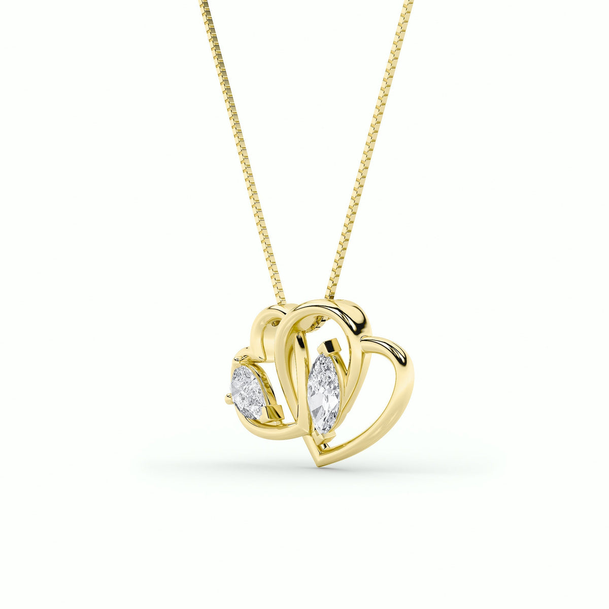 2CTW Marquise Lab-Grown Diamond Prong Heart Pendant 2 Stones