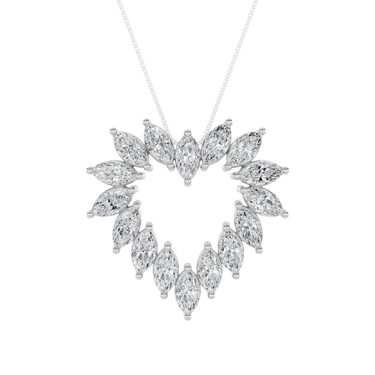 3CTW Marquise Lab-Grown Diamond Prong Heart Pendant 16 Stones
