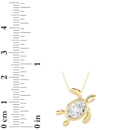 1.5CTW Oval Lab-Grown Diamond Prong Bezel Set Turtle Pendant 3 Stones