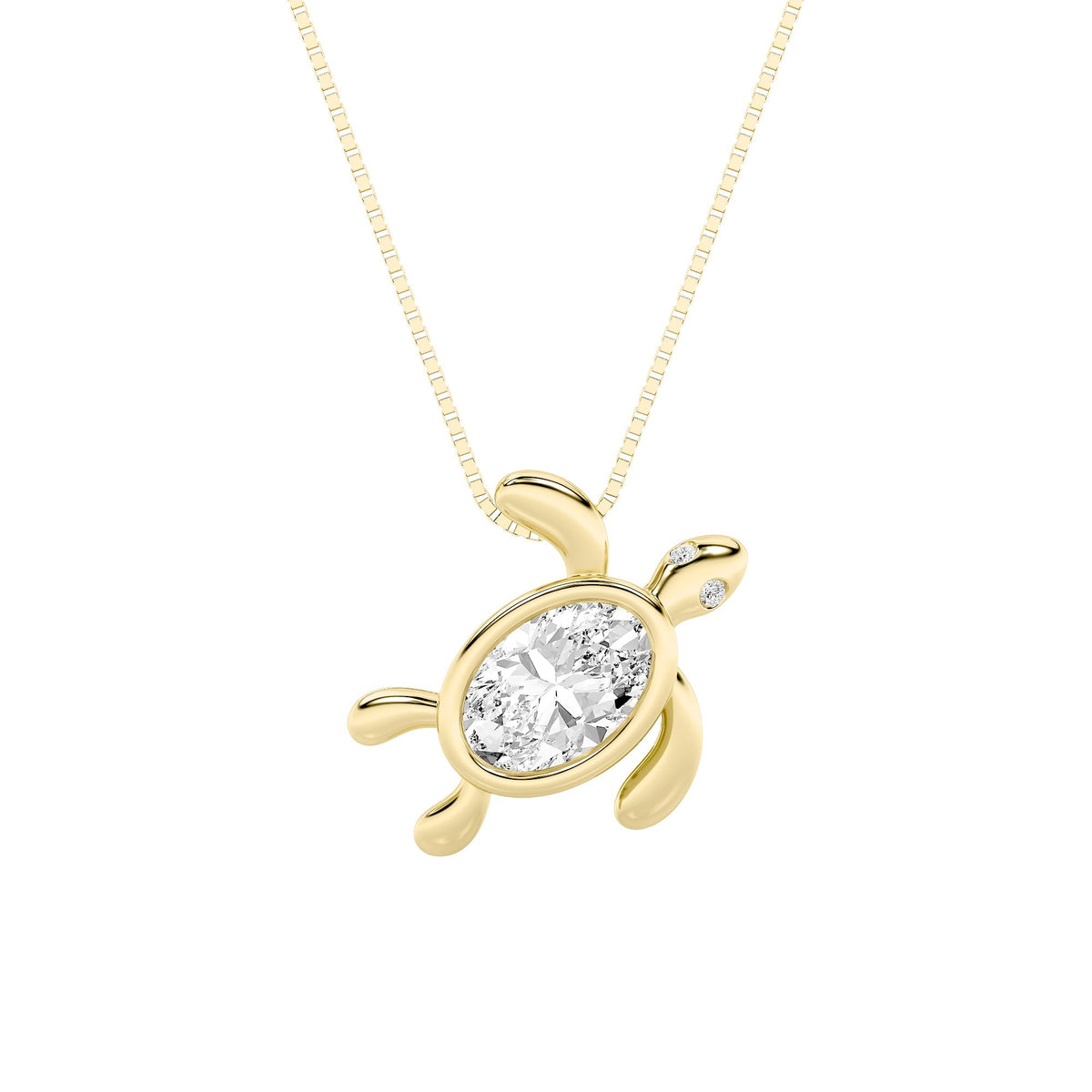 1.5CTW Oval Lab-Grown Diamond Prong Bezel Set Turtle Pendant 3 Stones