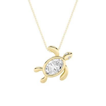 1.5CTW Oval Lab-Grown Diamond Prong Bezel Set Turtle Pendant 3 Stones