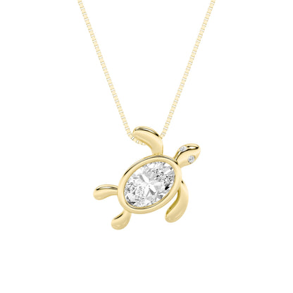 1.5CTW Oval Lab-Grown Diamond Prong Bezel Set Turtle Pendant 3 Stones