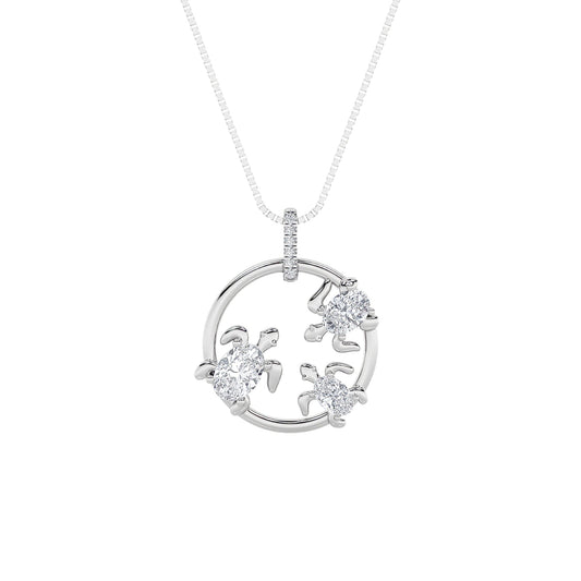 2CTW Oval Lab-Grown Diamond Prong Baby Turtle Pendant 9 Stones