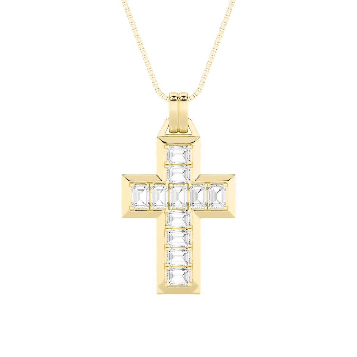 3CTW Emerald Lab-Grown Diamond Prong Cross Pendant 11 Stones