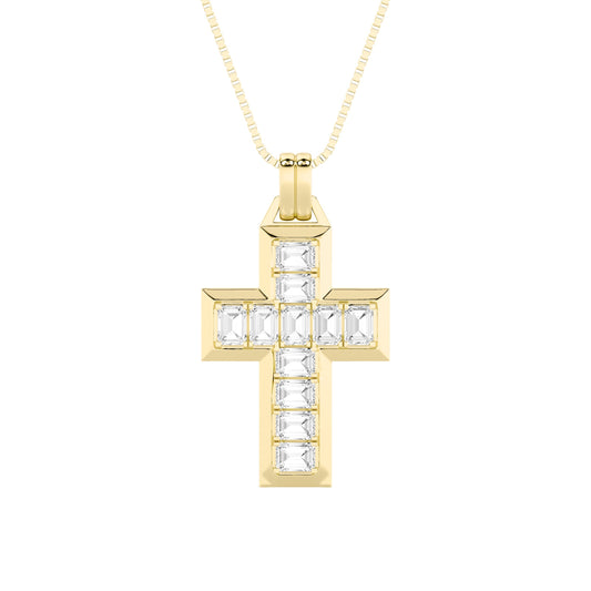 3CTW Emerald Lab-Grown Diamond Prong Cross Pendant 11 Stones