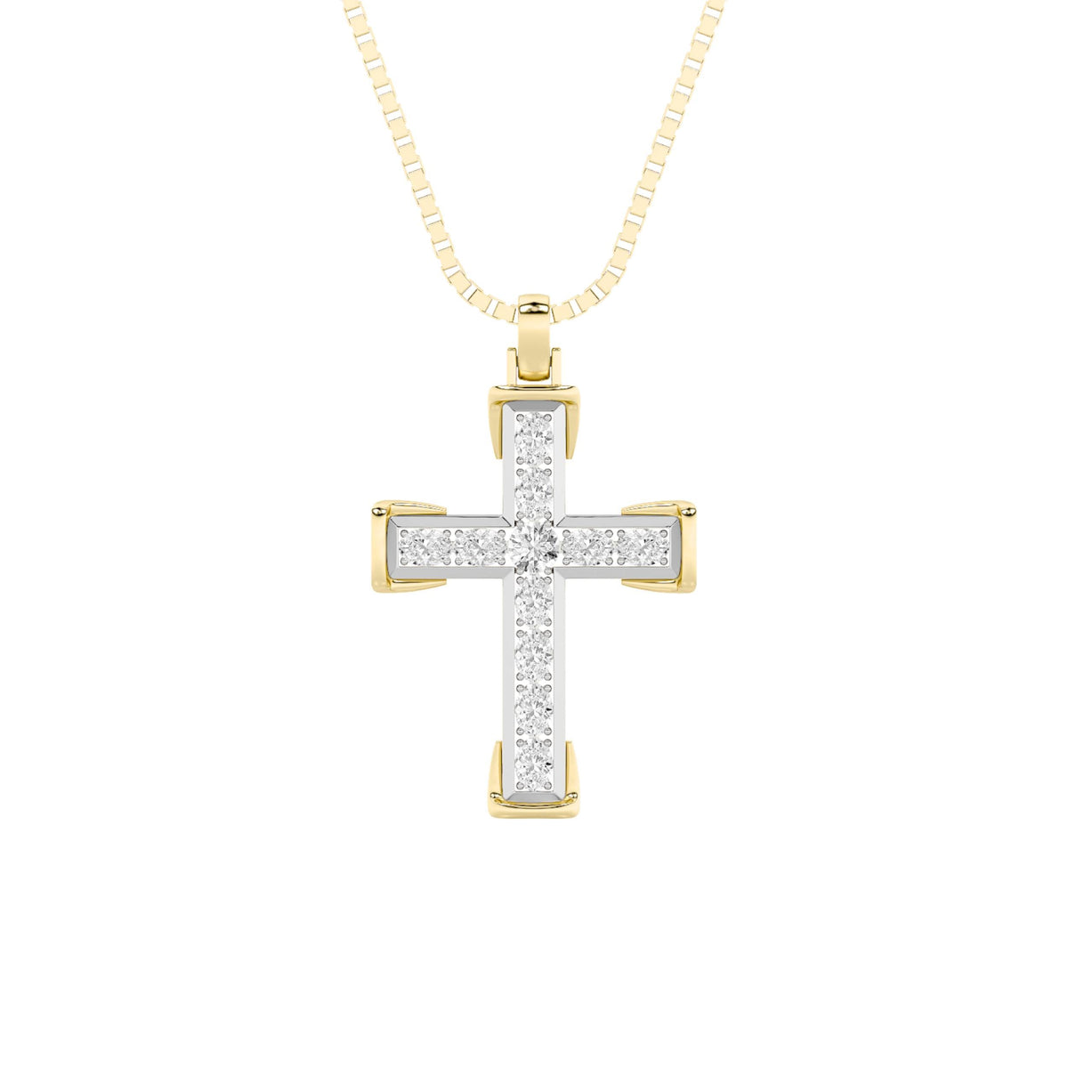 3CTW Round Lab-Grown Diamond Prong Cross Pendant 11 Stones
