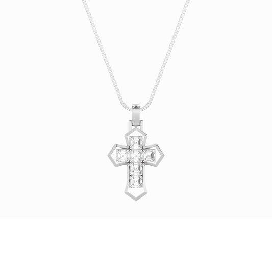 6CTW Asscher Lab-Grown Diamond Prong Cross Pendant 6 Stones