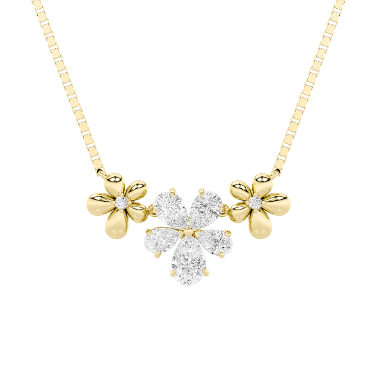 2CTW Pear Lab-Grown Diamond Prong Fancy Flower Necklace 7 Stones