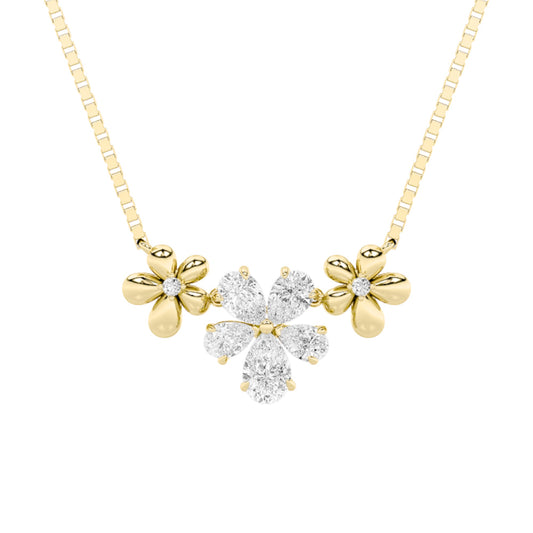 2CTW Pear Lab-Grown Diamond Prong Fancy Flower Necklace 7 Stones