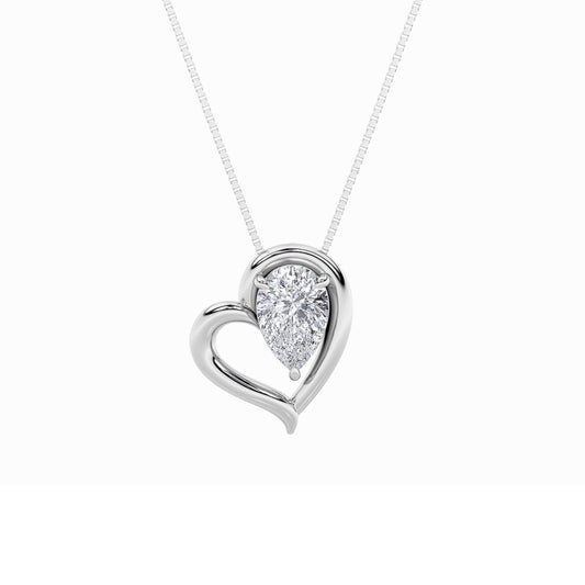 0.5CTW Pear Lab-Grown Diamond Prong Heart Pendant 1 Stone