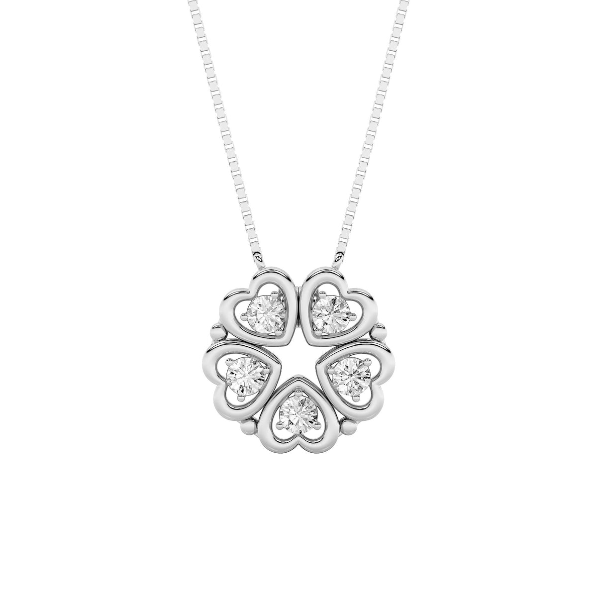 1CTW Round Lab-Grown Diamond Heart Necklace 5 Stones