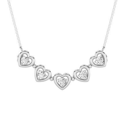 1CTW Round Lab-Grown Diamond Heart Necklace 5 Stones