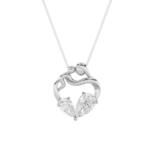 3CTW Pear Lab-Grown Diamond Prong Mother & Child Heart Pendant 2 Stones