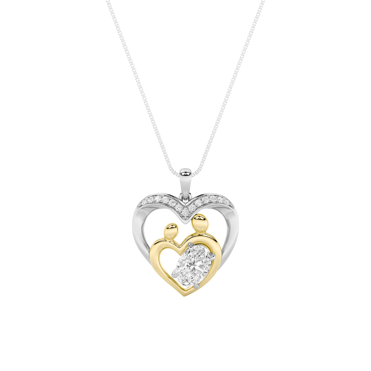 1CTW Oval Lab-Grown Diamond Prong Heart Pendant 14 Stones