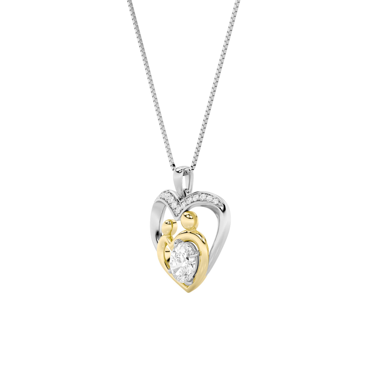 1CTW Oval Lab-Grown Diamond Prong Heart Pendant 14 Stones