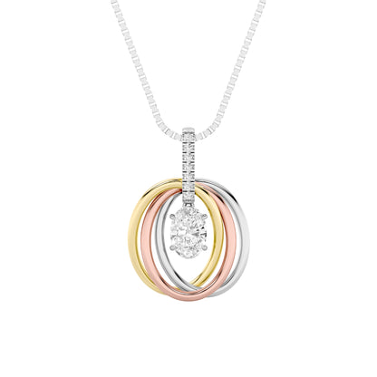 1.5CTW Oval Lab-Grown Diamond Three Tone Solitaire Accented Pendant 8 Stones