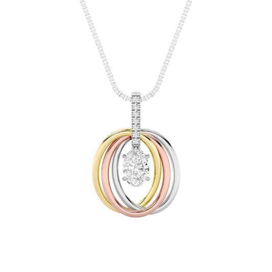 1.5CTW Oval Lab-Grown Diamond Three Tone Solitaire Accented Pendant 8 Stones