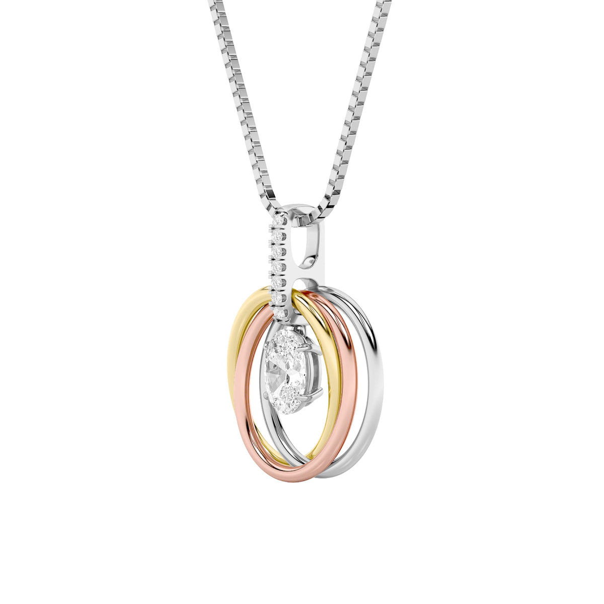1.5CTW Oval Lab-Grown Diamond Three Tone Solitaire Accented Pendant 8 Stones