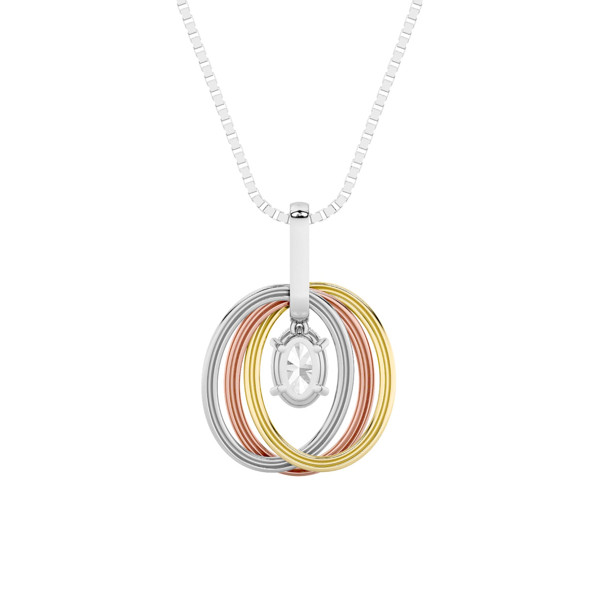 1.5CTW Oval Lab-Grown Diamond Three Tone Solitaire Accented Pendant 8 Stones