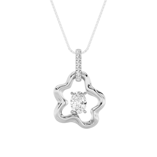 1CTW Oval Lab-Grown Diamond Prong Organic Design Solitaire Pendant 7 Stones