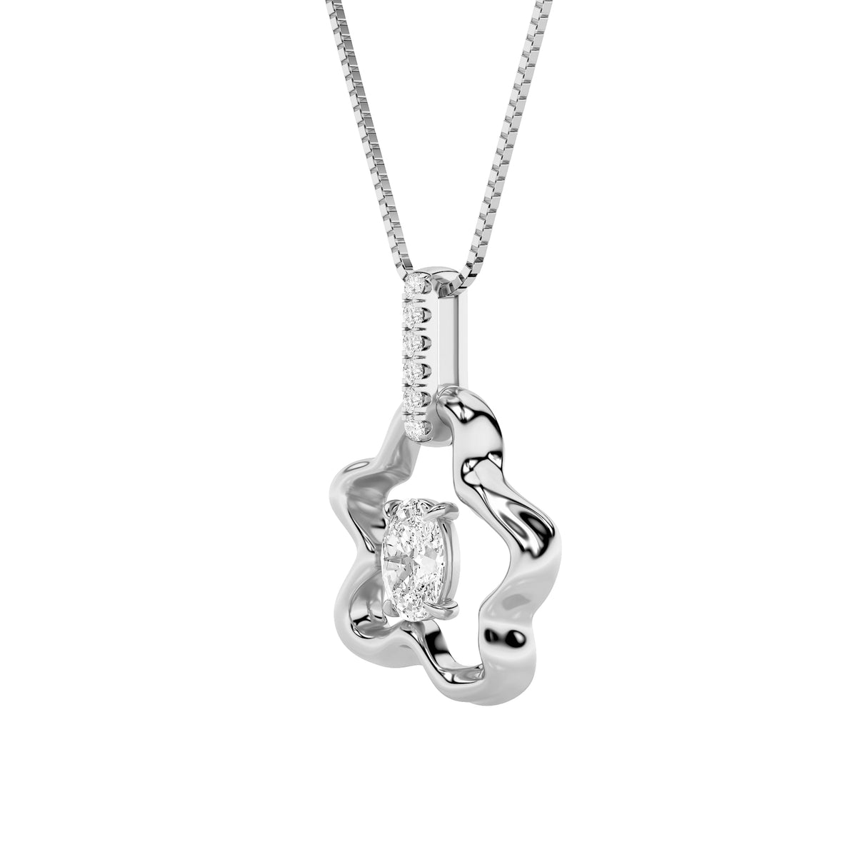 1CTW Oval Lab-Grown Diamond Prong Organic Design Solitaire Pendant 7 Stones