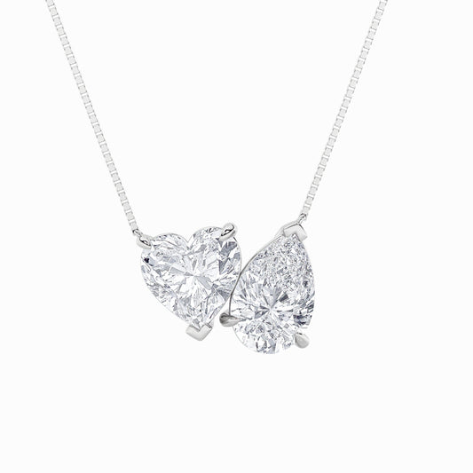 2CTW Pear Lab-Grown Diamond Prong Heart Necklace 2 Stones