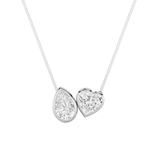 2CTW Pear Lab-Grown Diamond Bezel Heart Necklace 2 Stones