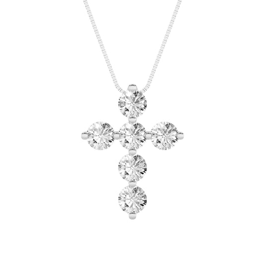 1.5CTW Round Lab-Grown Diamond Prong Cross Pendant 6 Stones 14.5mm Width