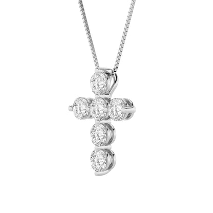 1.5CTW Round Lab-Grown Diamond Prong Cross Pendant 6 Stones 14.5mm Width