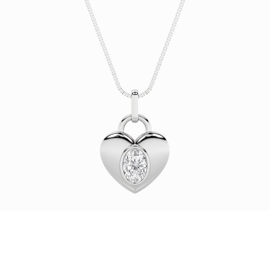 1CTW Oval Lab-Grown Diamond Bezel Heart Pendant 1 Stone
