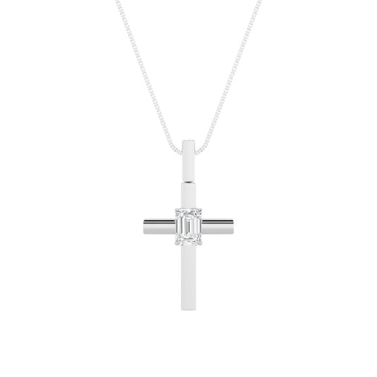 0.5CTW Emerald Lab-Grown Diamond Prong Cross Pendant 1 Stone