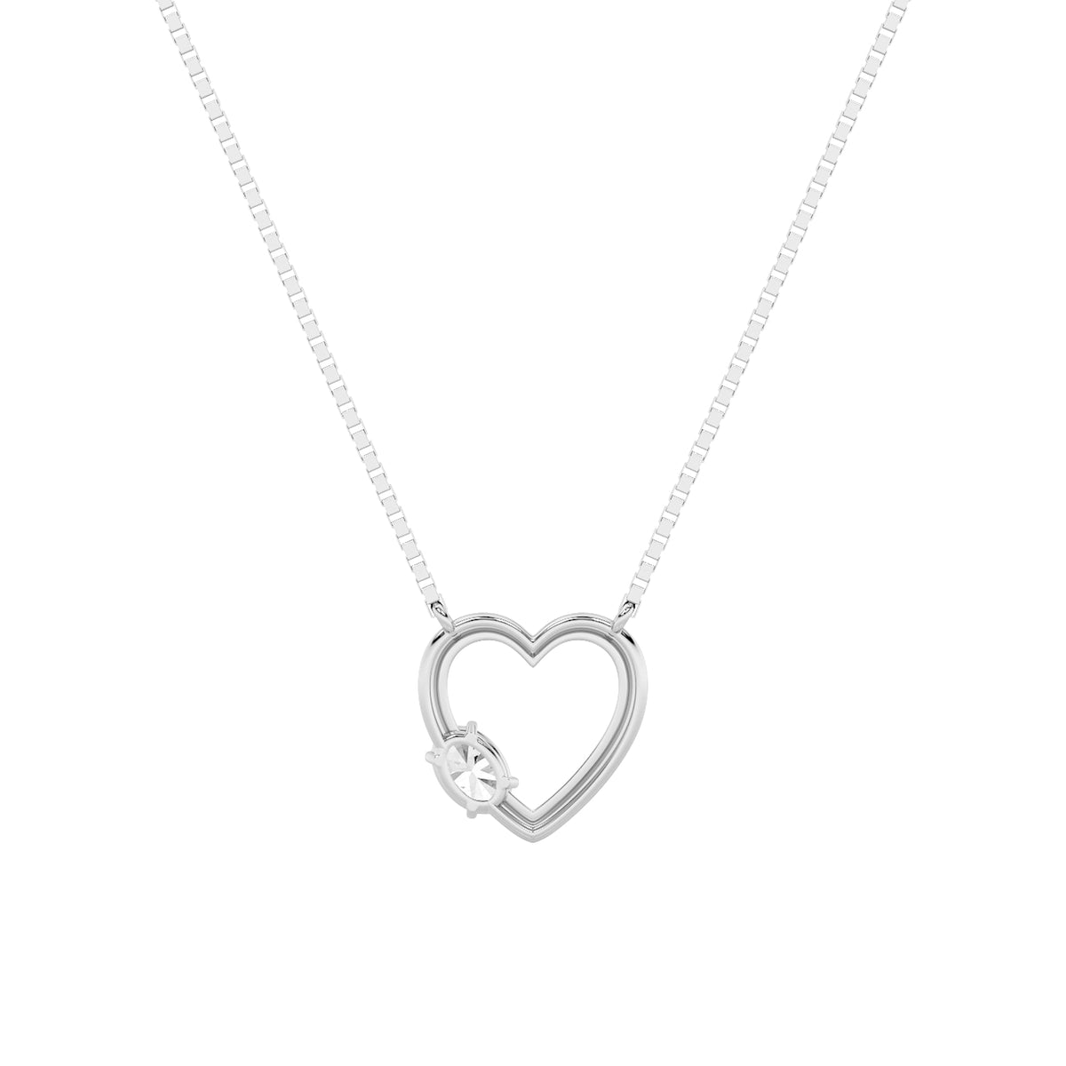 0.5CTW Oval Lab-Grown Diamond Prong Heart Necklace 1 Stone