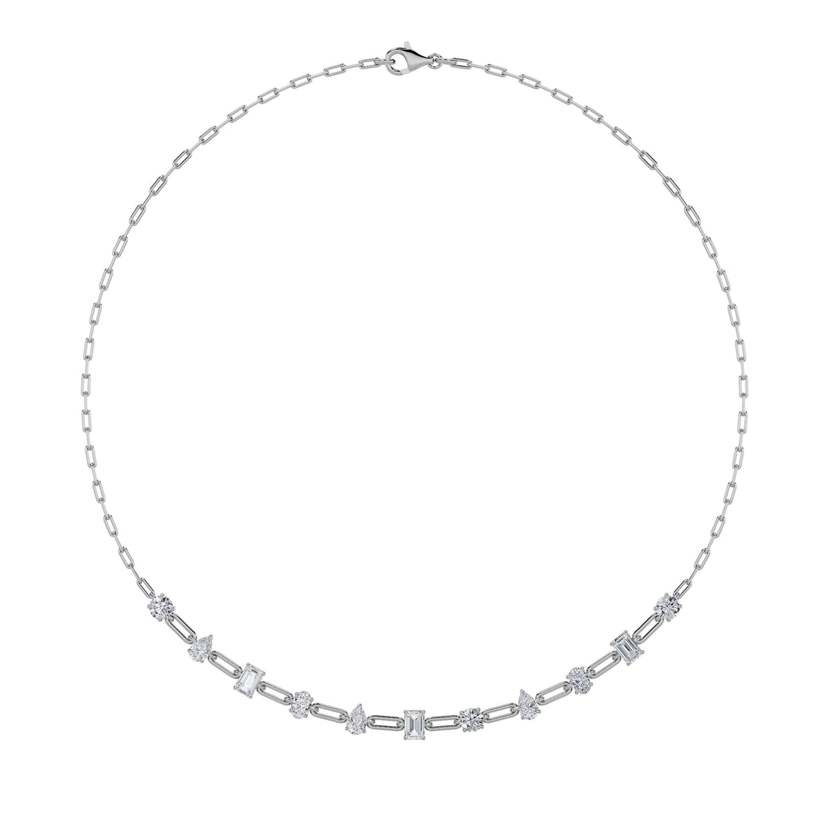 4CTW Emerald, Pear, Oval and Round Lab-Grown Diamond Prong Station Necklace 11 Stones