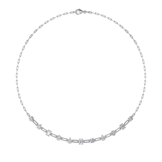 4CTW Emerald, Pear, Oval and Round Lab-Grown Diamond Prong Station Necklace 11 Stones