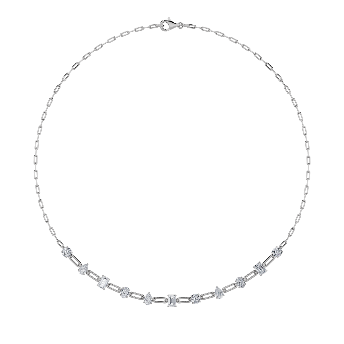 4CTW Emerald, Pear, Oval and Round Lab-Grown Diamond Prong Station Necklace 11 Stones