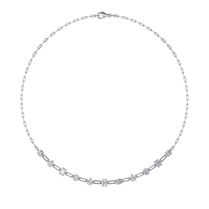 4CTW Emerald, Pear, Oval and Round Lab-Grown Diamond Prong Station Necklace 11 Stones