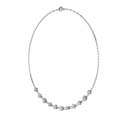 4CTW Emerald, Pear, Oval and Round Lab-Grown Diamond Prong Station Necklace 11 Stones