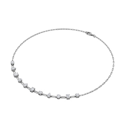 4CTW Emerald, Pear, Oval and Round Lab-Grown Diamond Prong Station Necklace 11 Stones