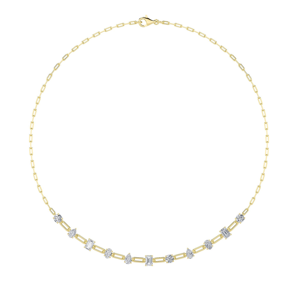 4CTW Emerald, Pear, Oval and Round Lab-Grown Diamond Prong Station Necklace 11 Stones