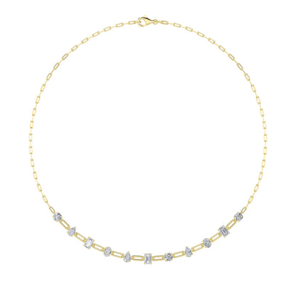 4CTW Emerald, Pear, Oval and Round Lab-Grown Diamond Prong Station Necklace 11 Stones