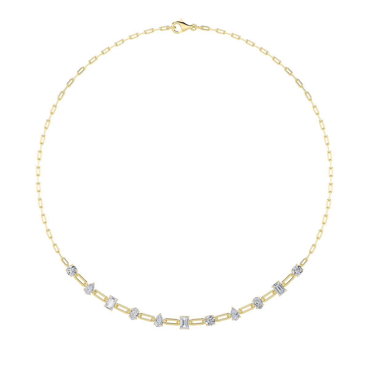 4CTW Emerald, Pear, Oval and Round Lab-Grown Diamond Prong Station Necklace 11 Stones