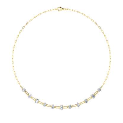 4CTW Emerald, Pear, Oval and Round Lab-Grown Diamond Prong Station Necklace 11 Stones