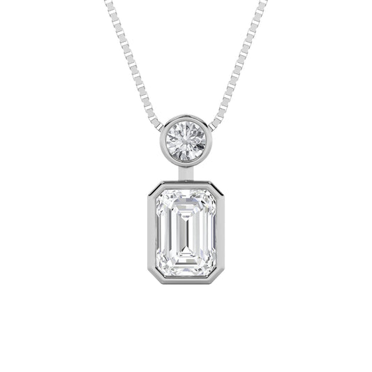 1CTW Emerald Lab-Grown Diamond Bezel Toi et Moi Fashion Pendant 2 Stones
