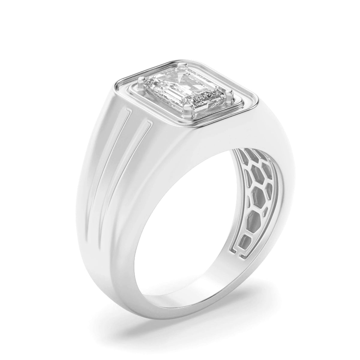 2CTW Emerald Lab-Grown Diamond Prong Men's Ring 1 Stone F Color