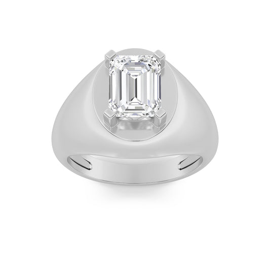 3CTW Emerald Lab-Grown Diamond Prong Men's Ring 1 Stone 16mm Width