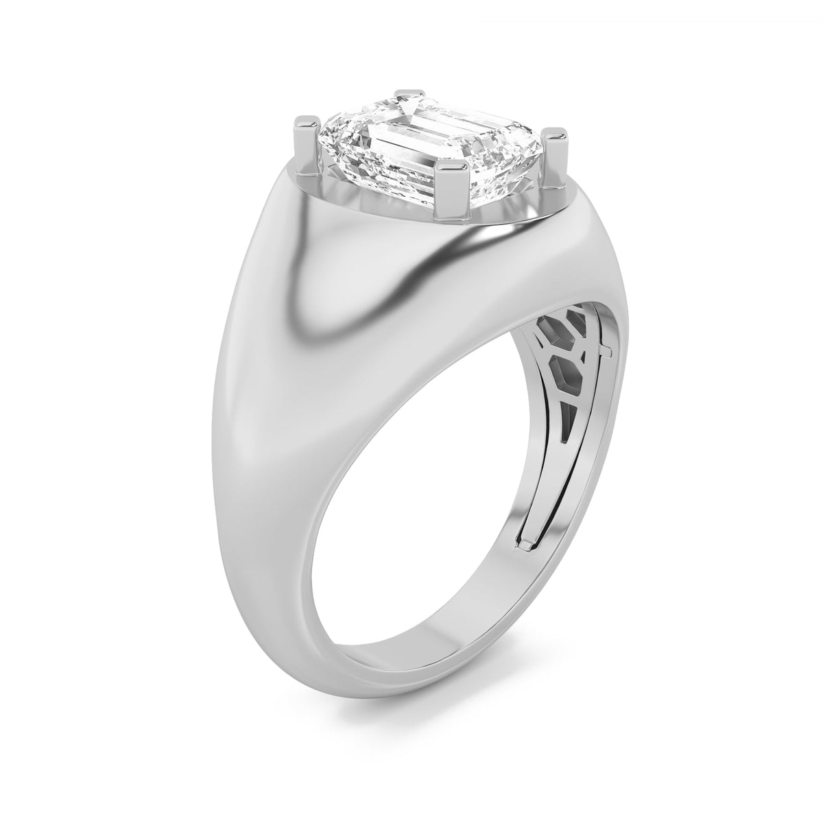 3CTW Emerald Lab-Grown Diamond Prong Men's Ring 1 Stone 16mm Width